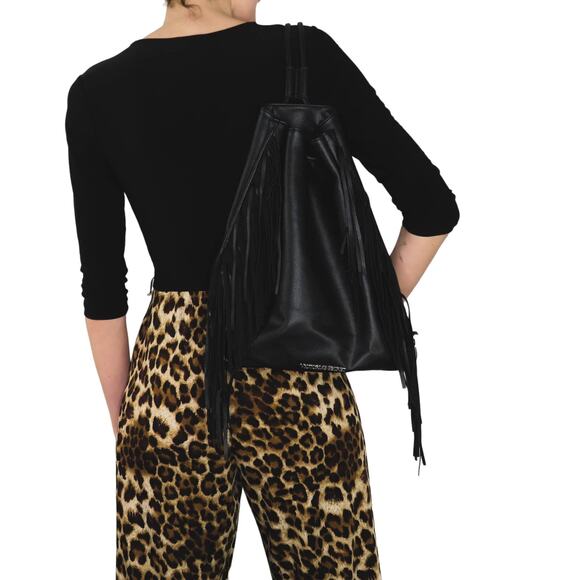 Y2k Victoria’s Secret Black Faux Leather Drawstring Tassel Backpack - Picture 6 of 12